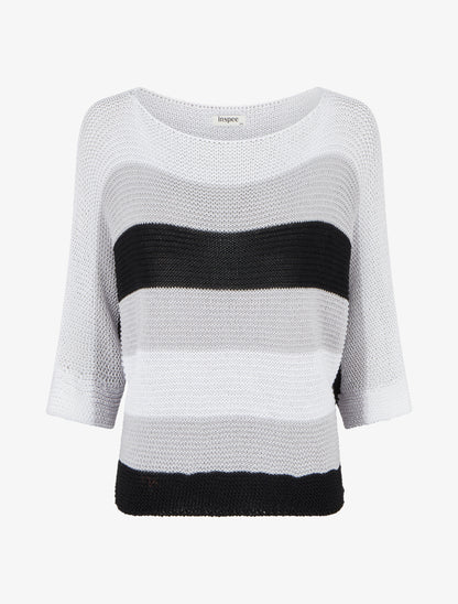 Pull ample à rayures et manches 3/4 - Noir - 1