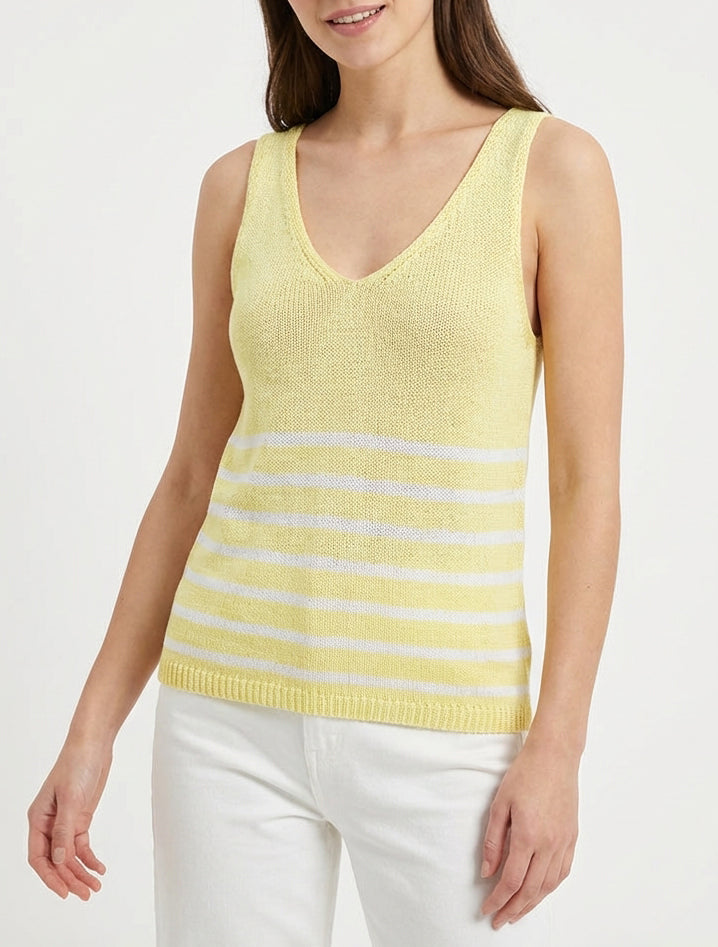 Gestreepte gebreide tanktop - Geel