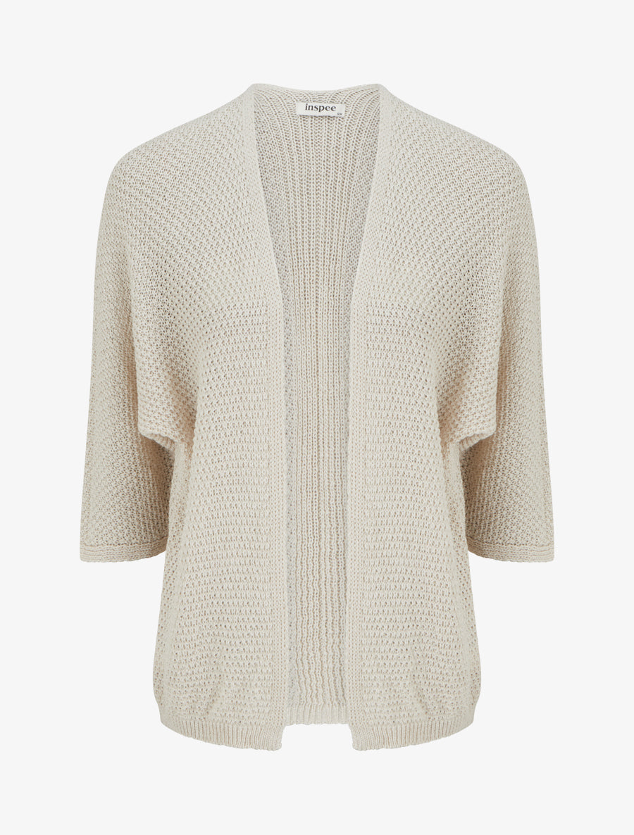 Gilet droit ouvert en maille - Beige - 1