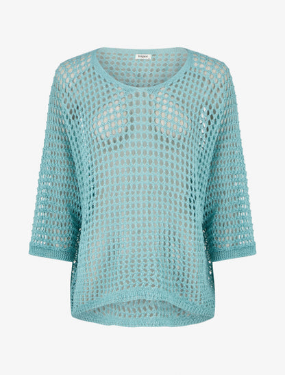 Pull uni ajouré à manches courtes - Turquoise - 1