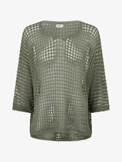Pull uni ajouré à manches courtes - Kaki - 1