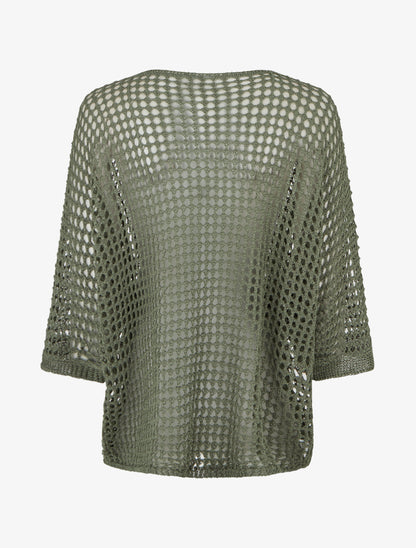 Pull uni ajouré à manches courtes - Kaki - 2