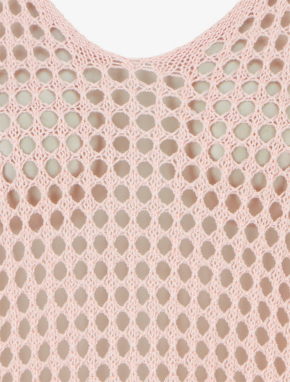 Pull uni ajouré à manches courtes - Rose - 3