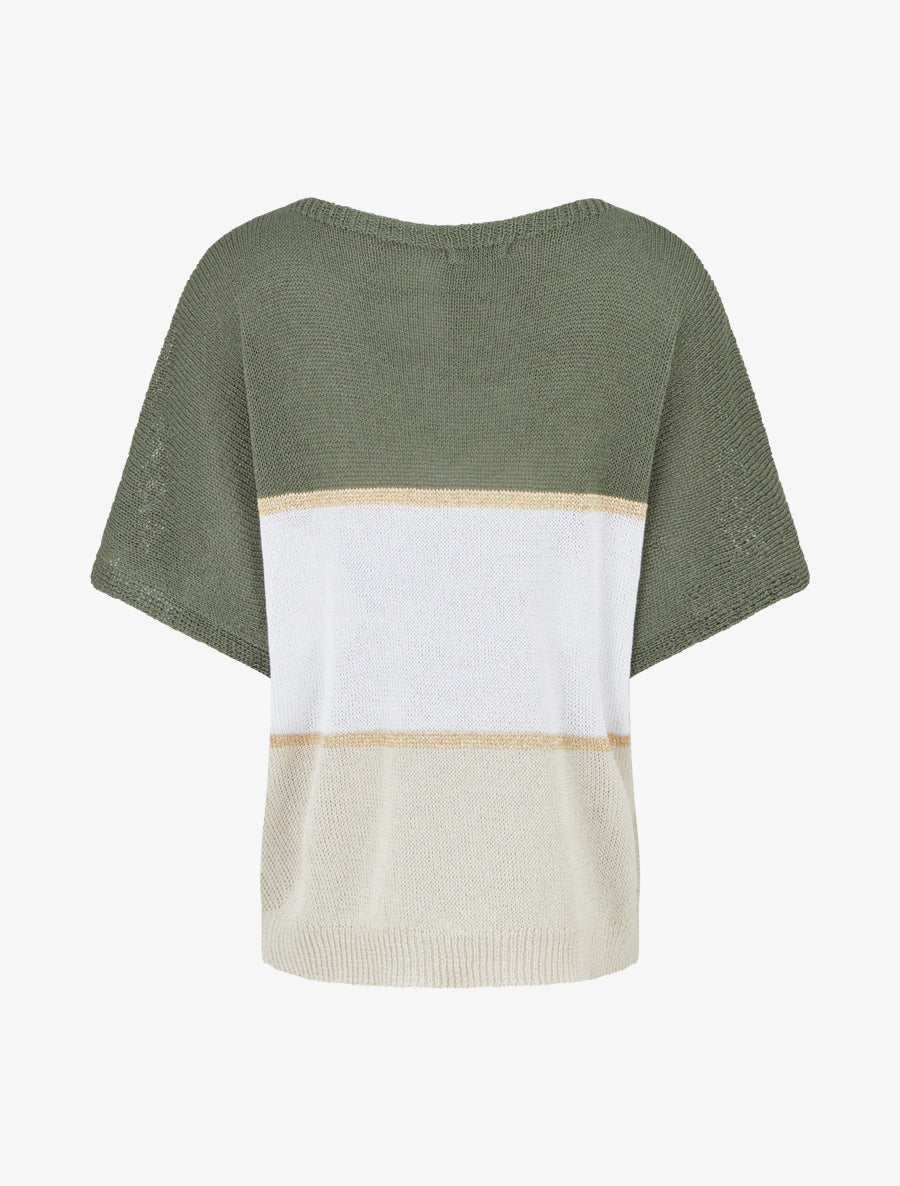 Pull rayé fin à manches courtes - Kaki - 2