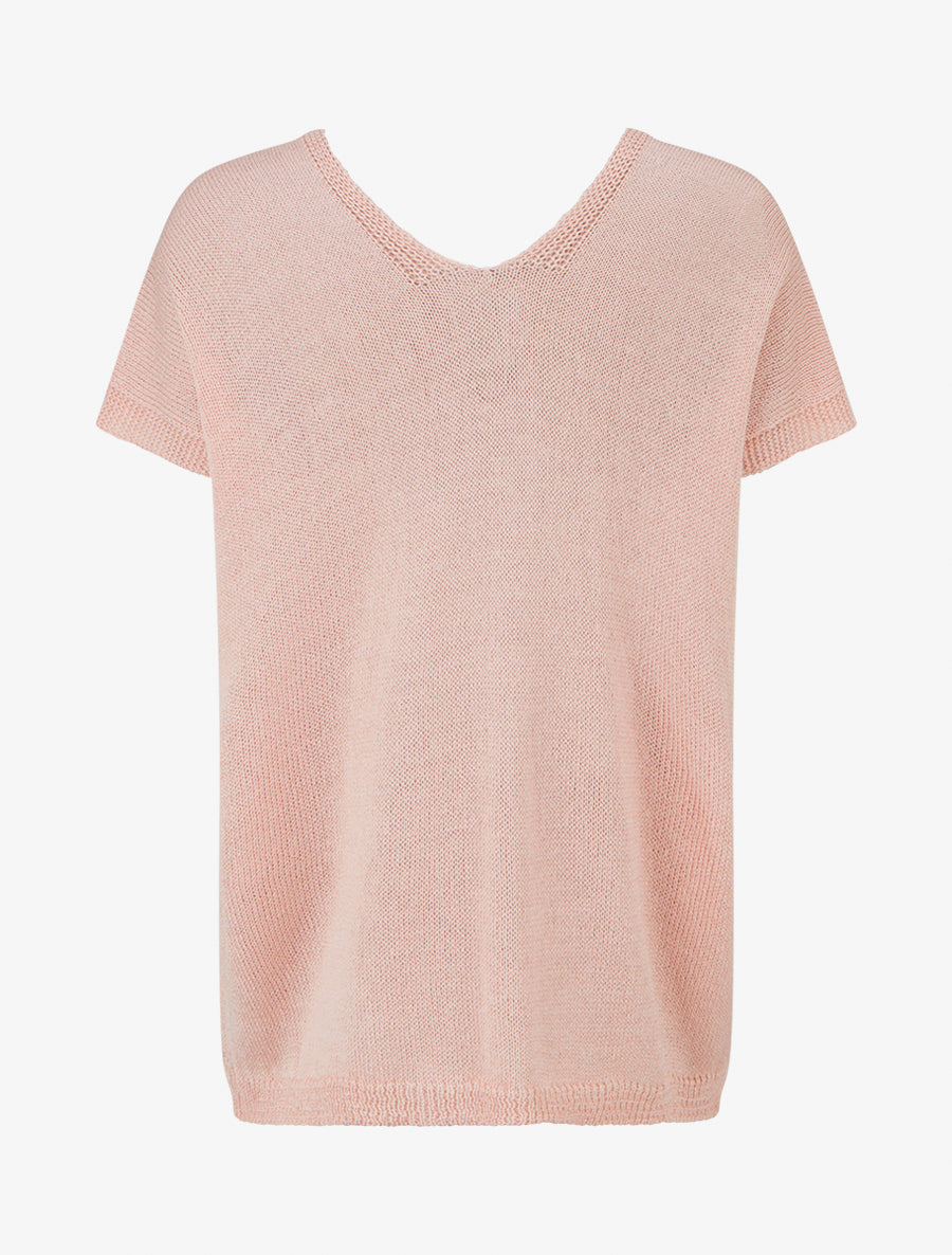 Top droit en maille à manches courtes - Rose - 2