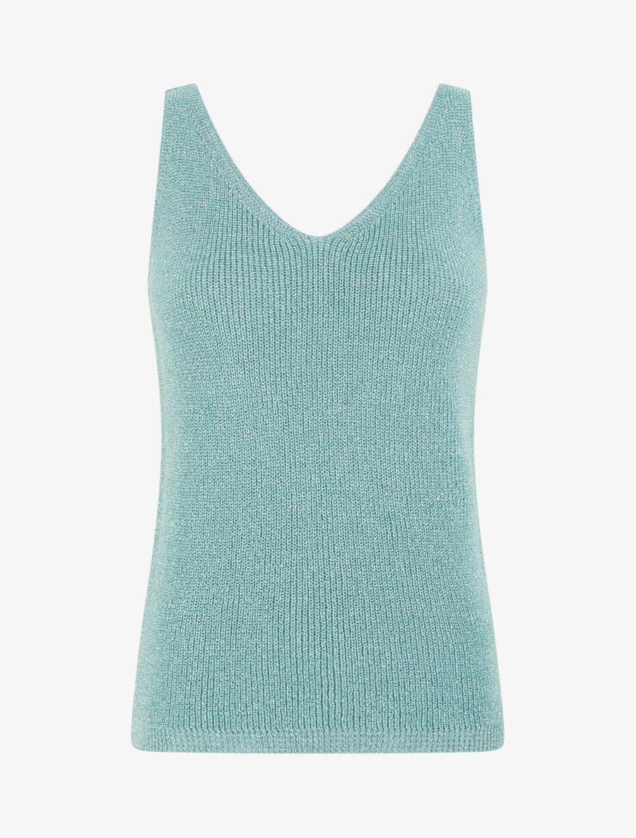 Top uni irisé en maille - Turquoise - 1