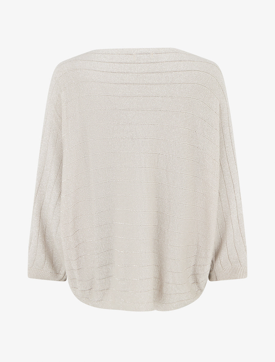 Pull fin irisé à manches chauves-souris - Beige - 2