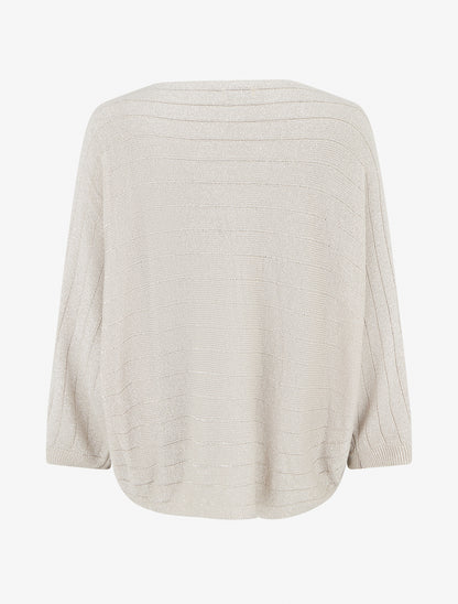 Pull fin irisé à manches chauves-souris - Beige - 2