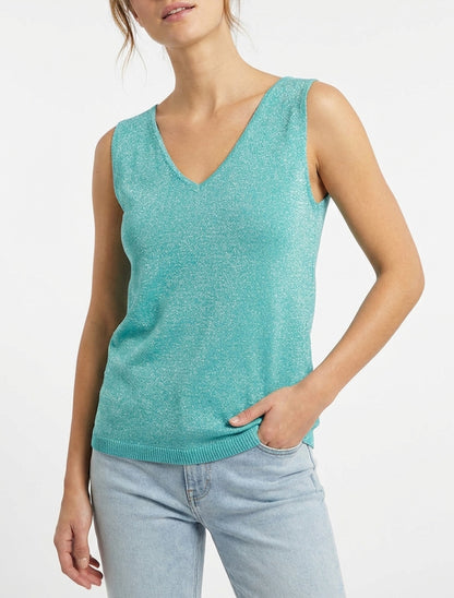 Mouwloze iriserende top - Turkoois