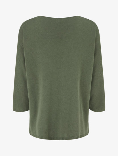 Pull fin uni à lignes ajourées - Kaki - 2