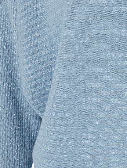 Pull fin irisé à manches longues chauves-souris - Bleu ciel - 3