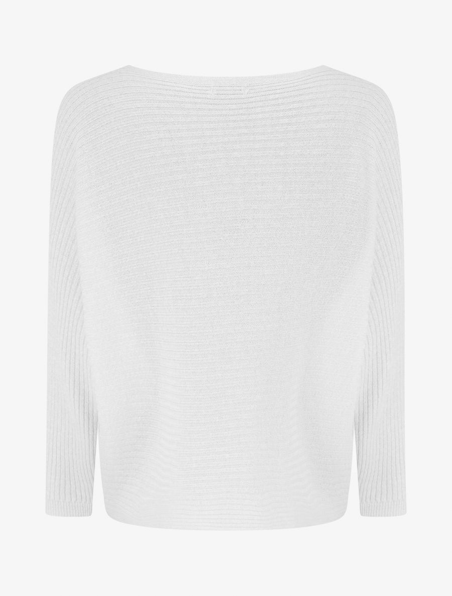 Pull fin irisé à manches longues chauves-souris - Blanc - 2