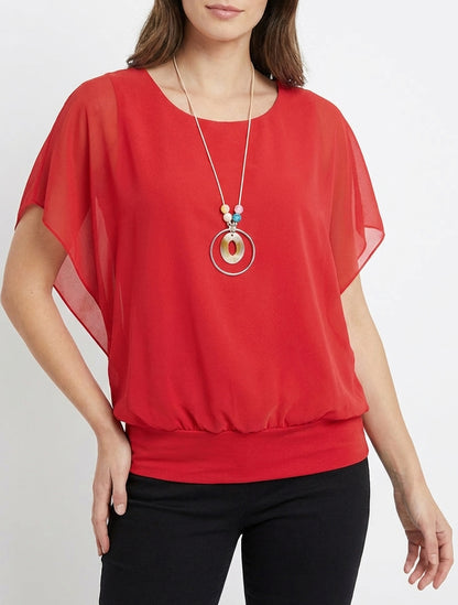 Effen top met korte mouwen - Rood