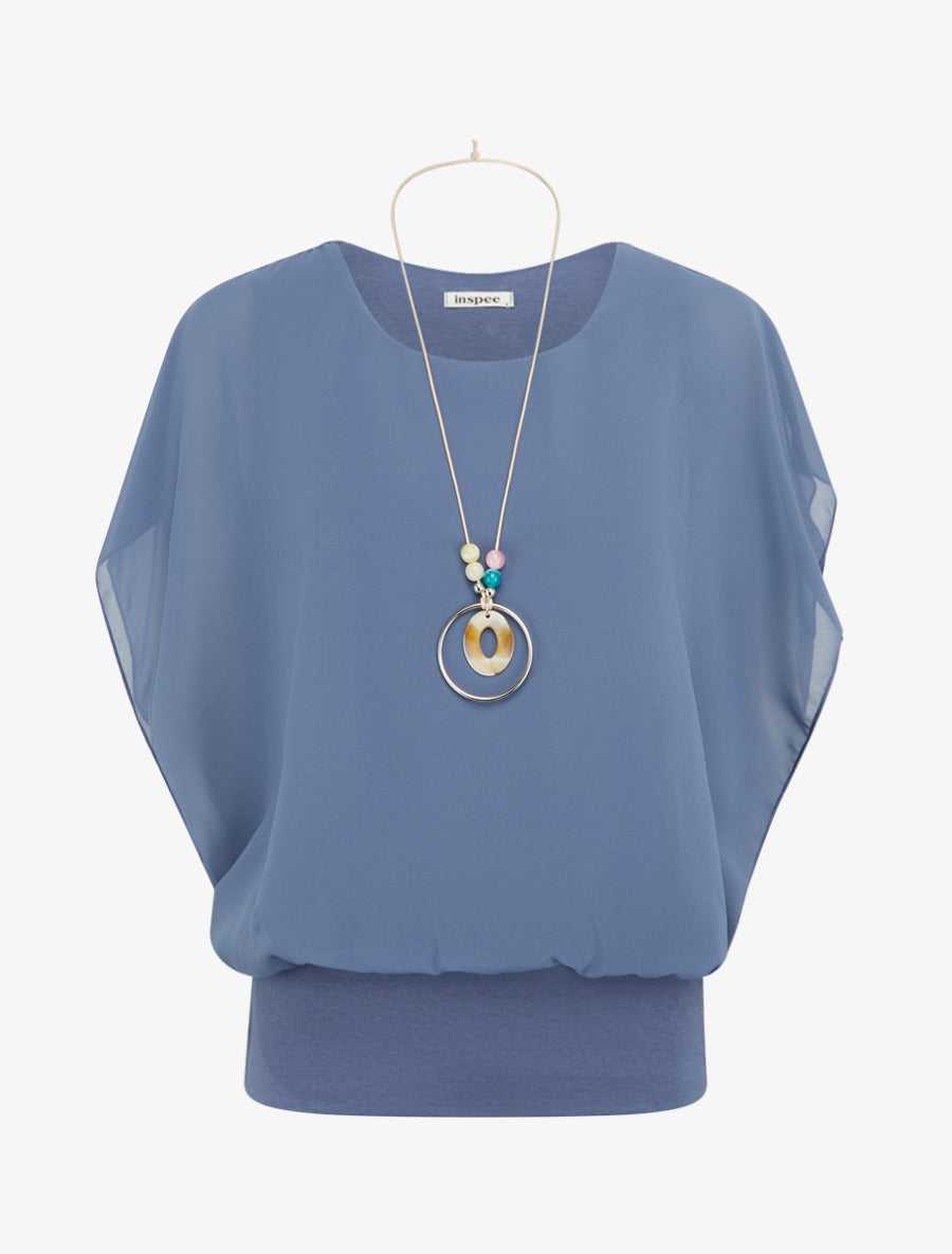 Top boule uni à manches courtes - Bleu gris - 1