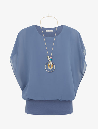 Top boule uni à manches courtes - Bleu gris - 1