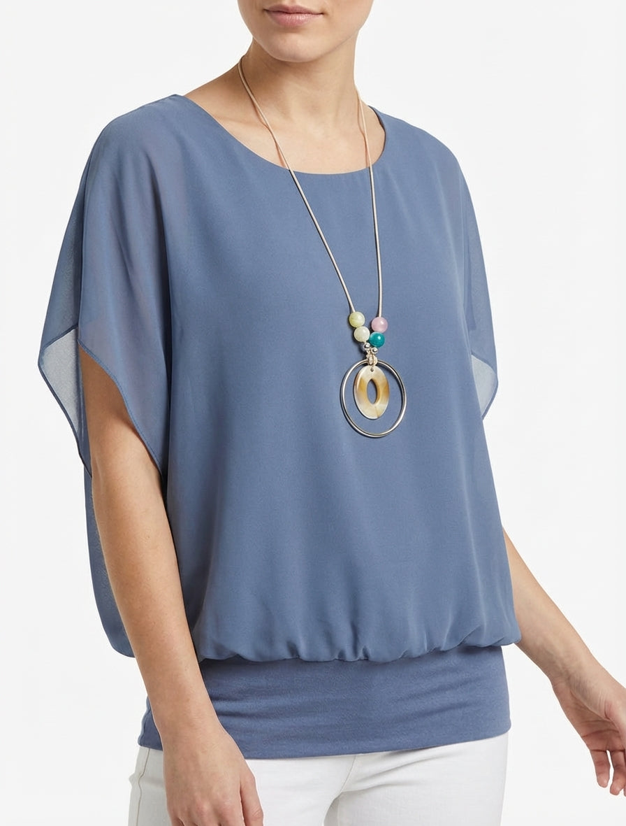 Effen top met korte mouwen - Blauwgrijs