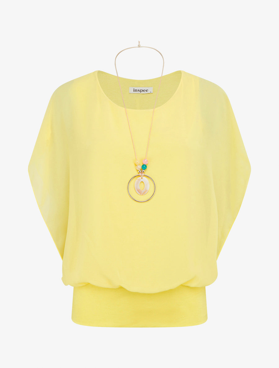 Top boule uni à manches courtes - Jaune - 1