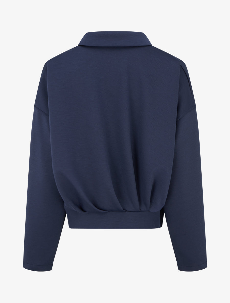 Veste coupe boule zippée effet froncé - Marine - 2