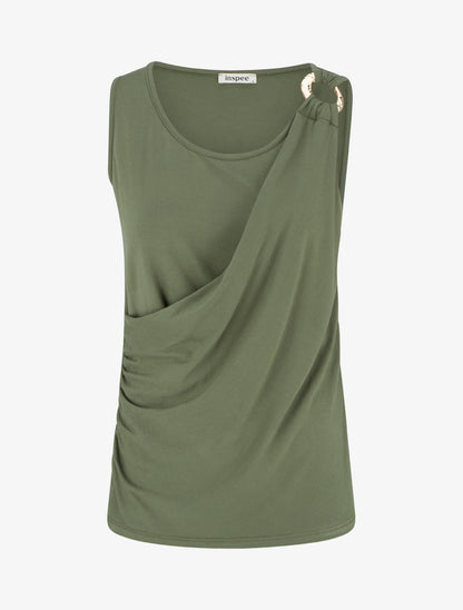 Top sans manches effet drapé à bretelle bijou - Kaki - 1