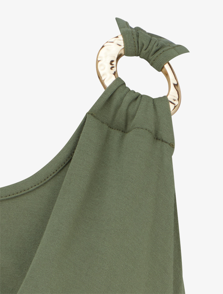 Top sans manches effet drapé à bretelle bijou - Kaki - 3