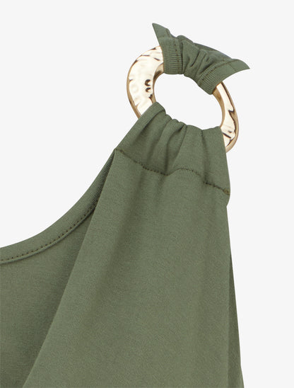 Top sans manches effet drapé à bretelle bijou - Kaki - 3