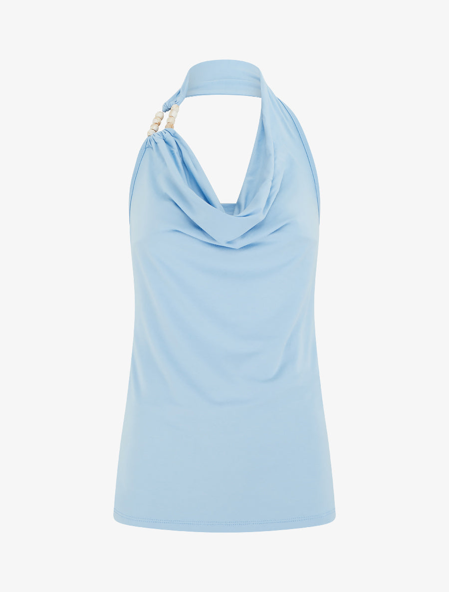 Top dos nu à perles - Bleu ciel - 1