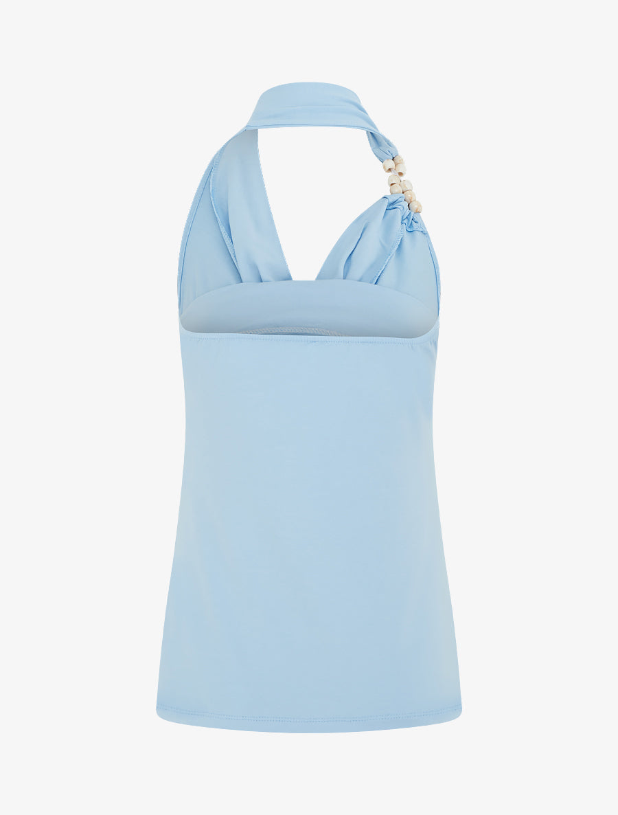 Top dos nu à perles - Bleu ciel - 2