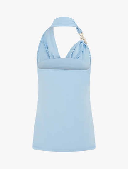 Top dos nu à perles - Bleu ciel - 2