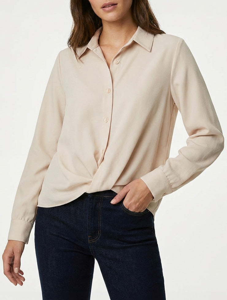 Asymmetrische geknoopte blouse - Beige