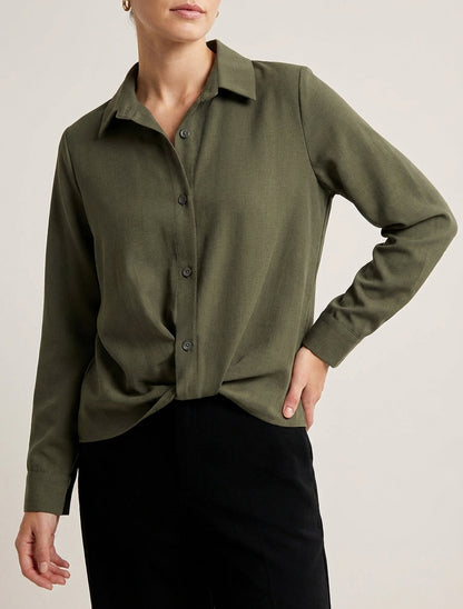 Asymmetrische geknoopte blouse - Kaki