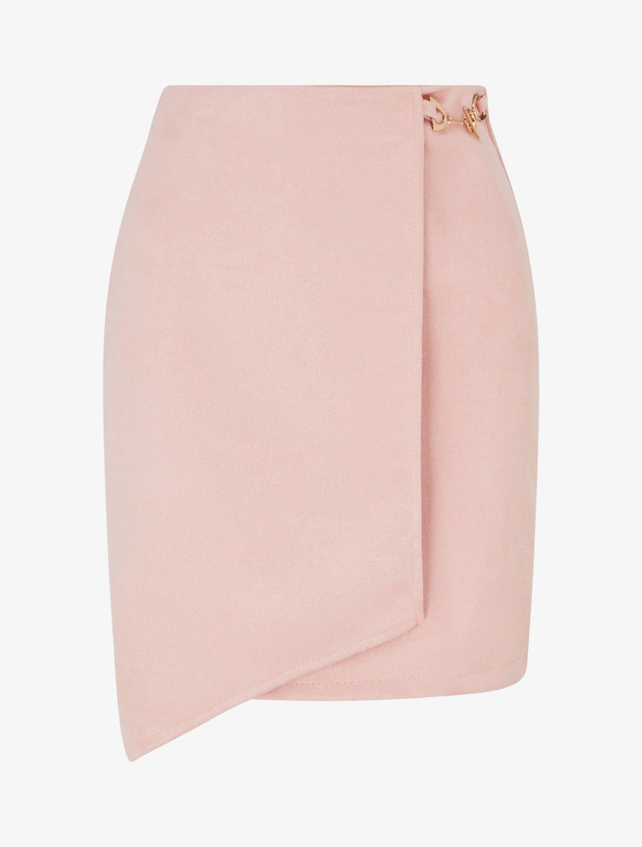 Mini-jupe portefeuille en suédine - Rose - 1