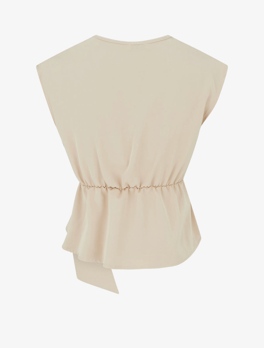 Top élastiqué uni à manches courtes - Beige - 2