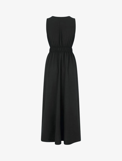 Robe unie à empiècement perles en bois - Noir - 2