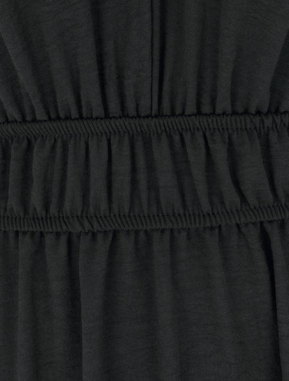 Robe unie à empiècement perles en bois - Noir - 3