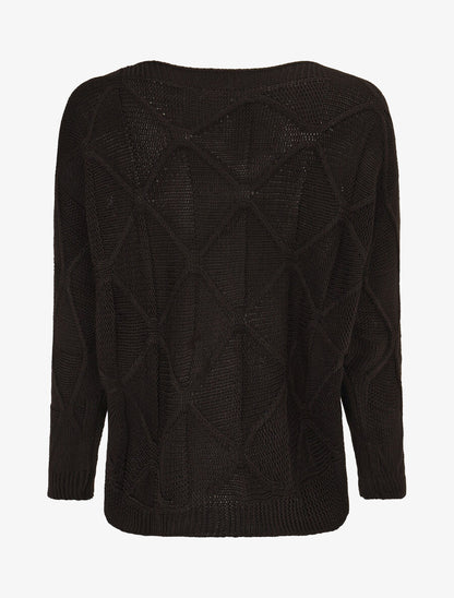 Pull en maille à losanges - Noir - 2