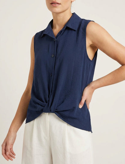 Top met vloeiende geknoopte look - Marine