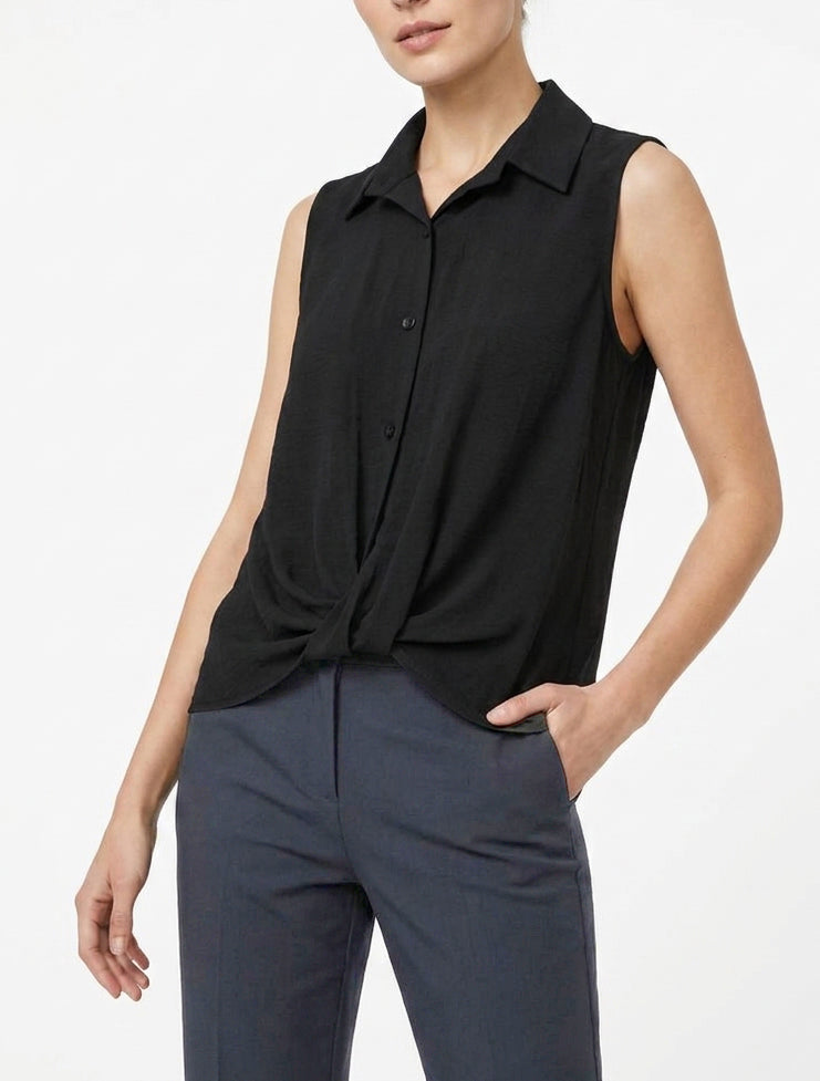 Top met vloeiende geknoopte look - Zwart