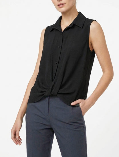 Top met vloeiende geknoopte look - Zwart