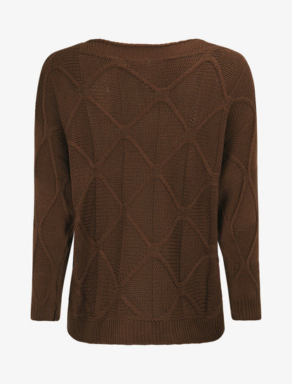 Pull en maille à losanges - Marron - 2