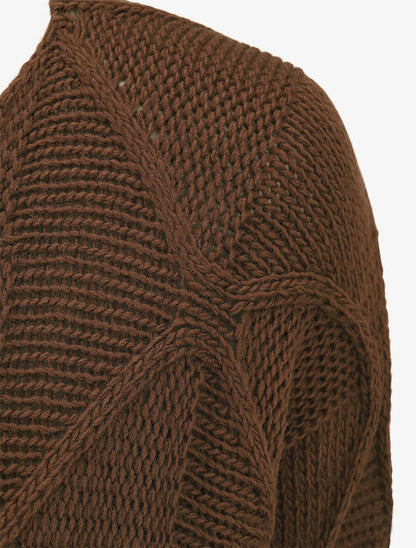 Pull en maille à losanges - Marron - 3