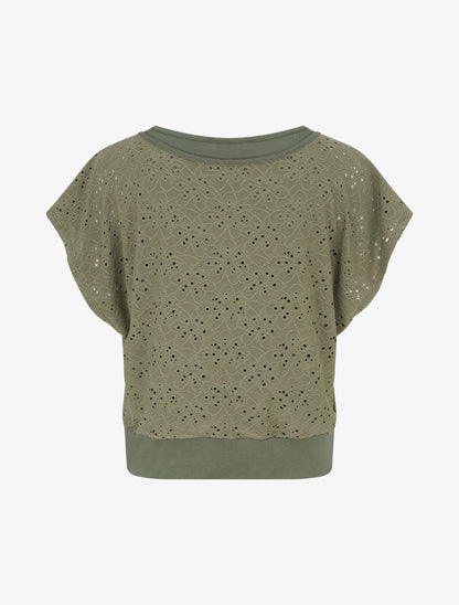 Top uni ajouré à manches courtes - Kaki - 2