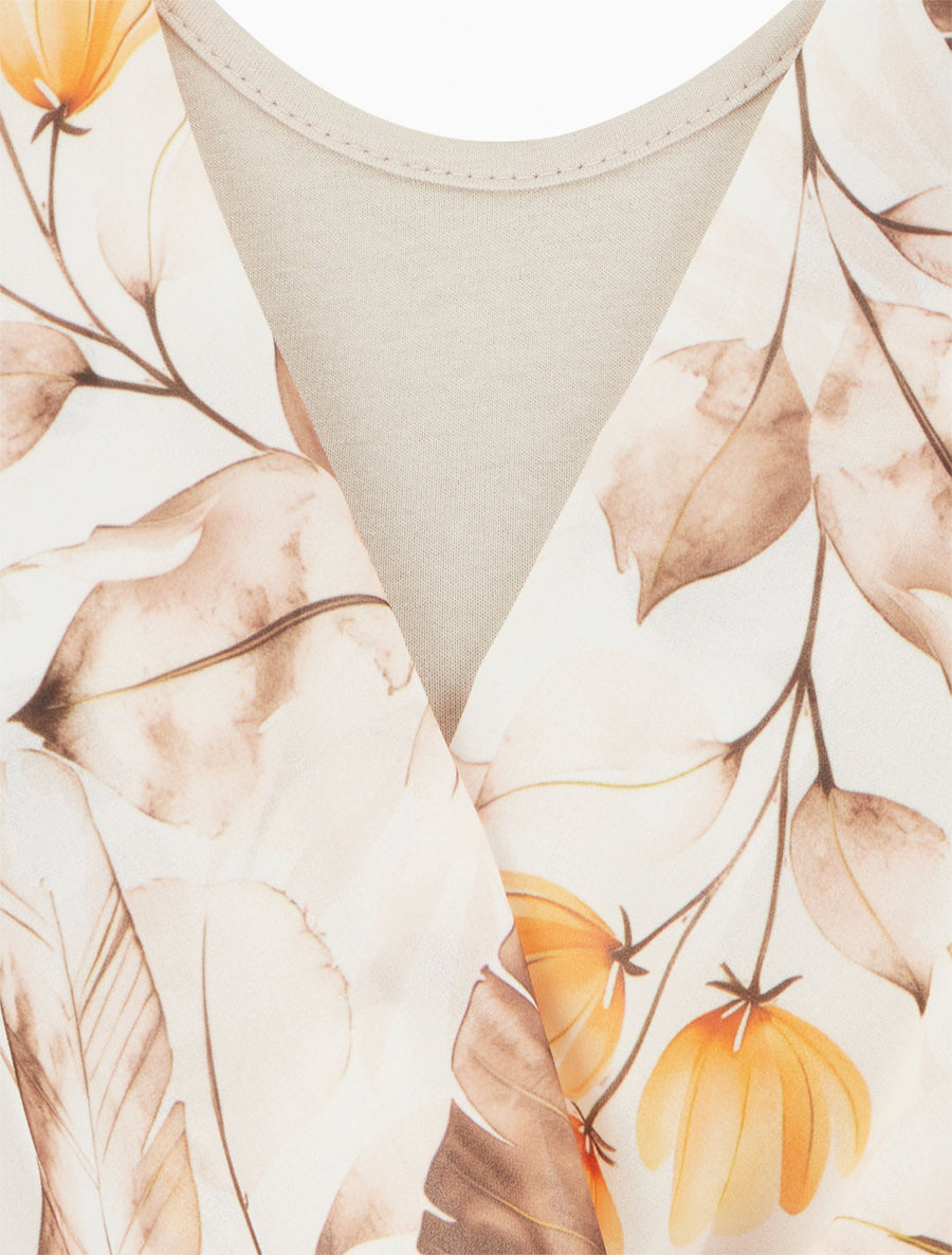 Top imprimé feuilles à manches volantées - Camel - 3