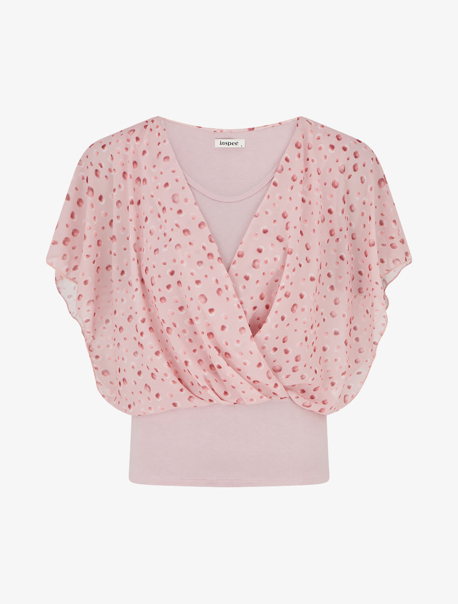 Top imprimé petits ronds à manches volantées - Rose - 1