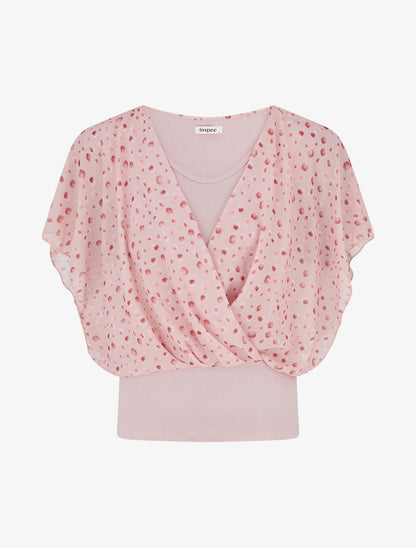 Top imprimé petits ronds à manches volantées - Rose - 1