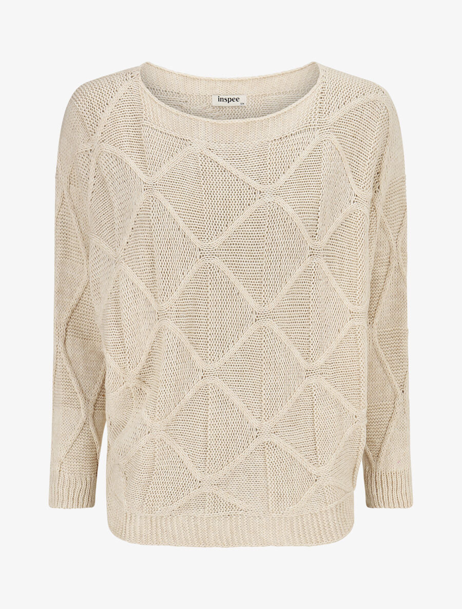 Pull en maille à losanges - Beige - 1