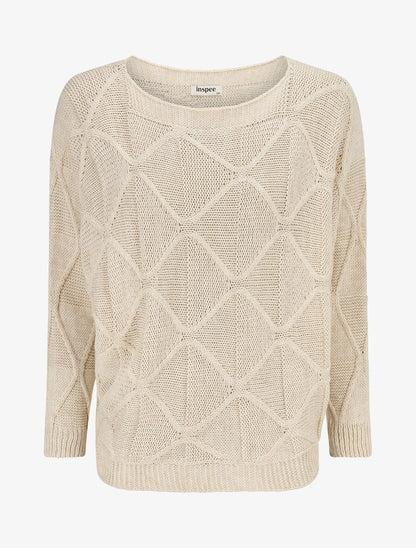 Pull en maille à losanges - Beige - 1