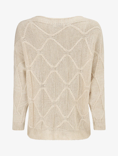 Pull en maille à losanges - Beige - 2