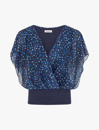 Top imprimé petits ronds à manches volantées - Marine - 1