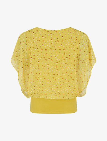 Top imprimé petits ronds à manches volantées - Jaune - 2