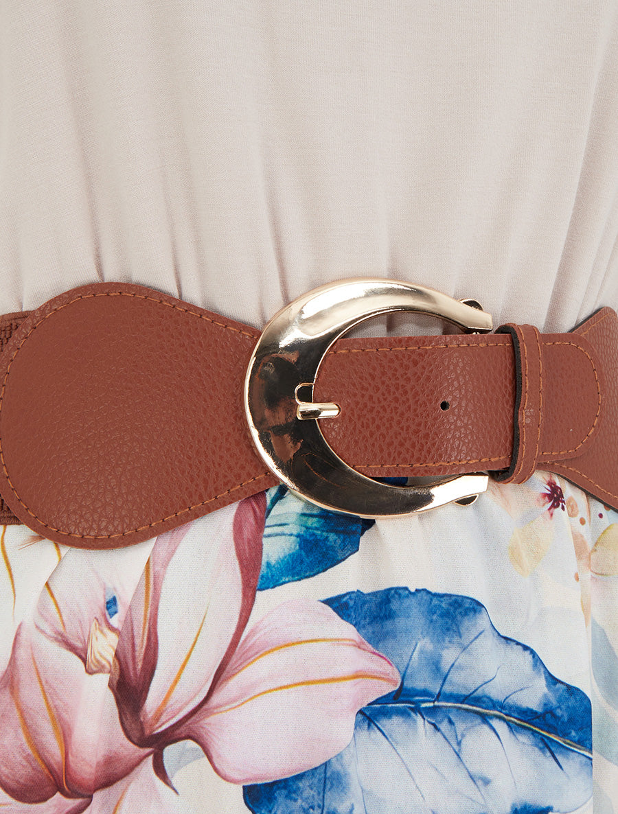 Robe imprimé feuillage à bretelles en simili - Marine - 3